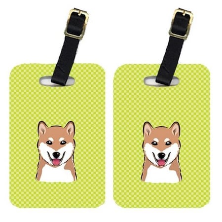 Carolines Treasures Carolines Treasures BB1287BT Pair Of Checkerboard Lime Green Shiba Inu Luggage Tags BB1287BT